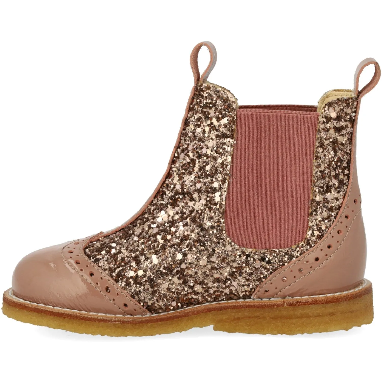 Angulus Clay/Clay Glitter/Rosa Chelsea Boot Med Glitter Og BrAndues Detaljer