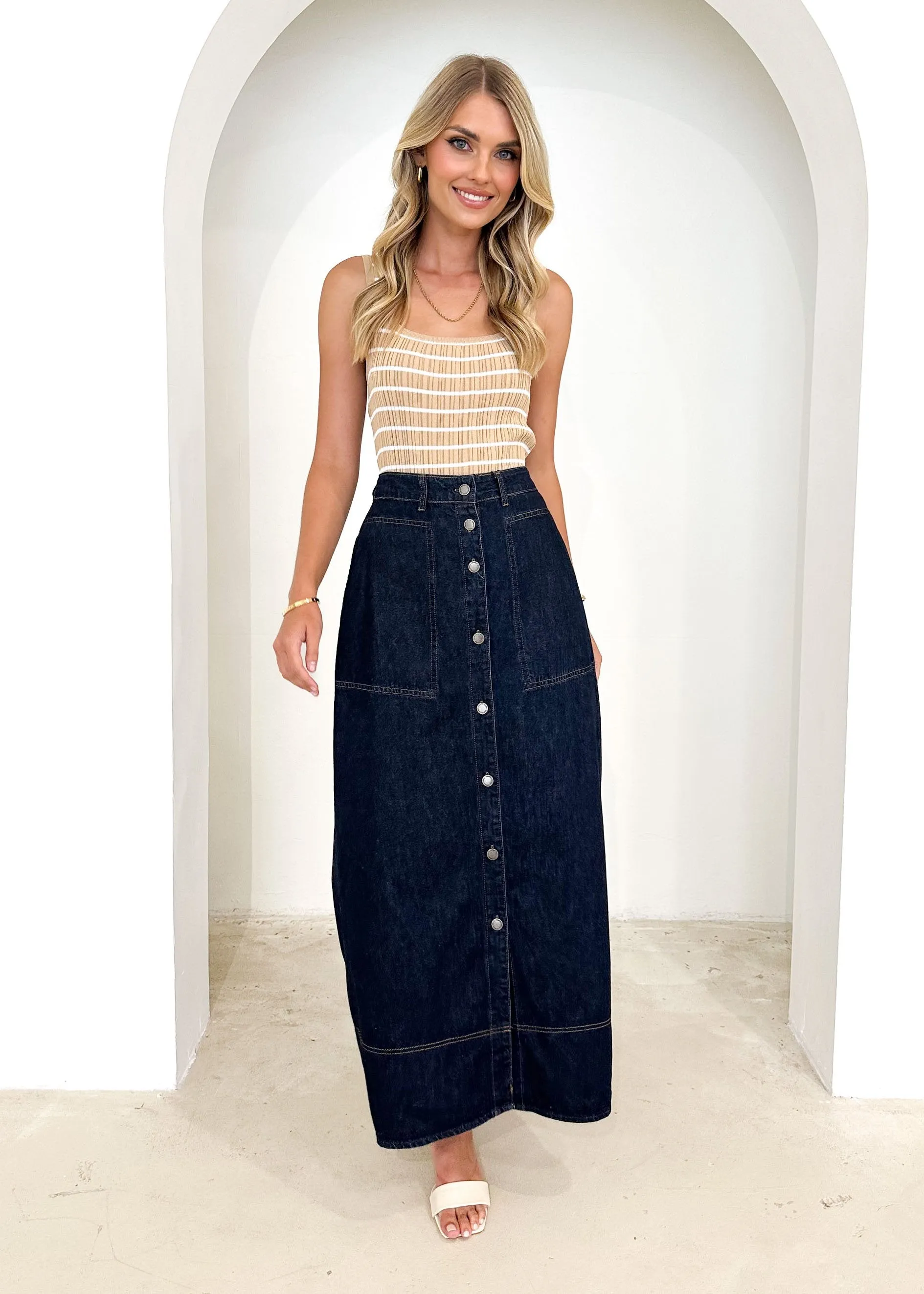 Avida Denim Midi Skirt - Indigo