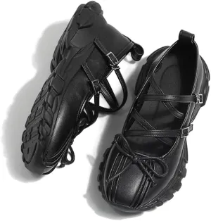 Ballet Sneakers for Women Round Toe Sneakerina Comfort Wear Bows Dad Shoes Mary Jane Chunky Platform Cute Y2K Retro Kawaii Elegant Dressy Fashion Trendy Tennis Trainers Back to School Summer Outdoors