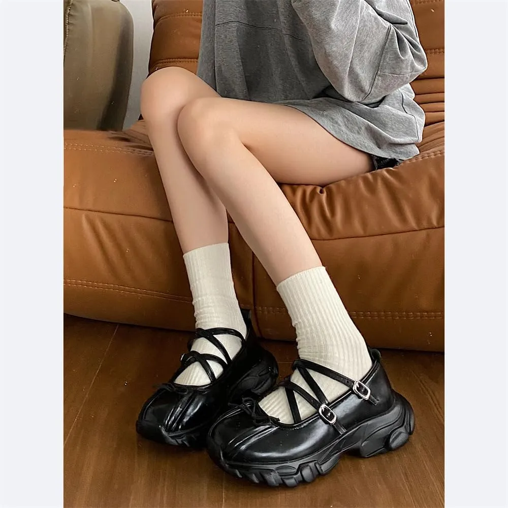 Ballet Sneakers for Women Round Toe Sneakerina Comfort Wear Bows Dad Shoes Mary Jane Chunky Platform Cute Y2K Retro Kawaii Elegant Dressy Fashion Trendy Tennis Trainers Back to School Summer Outdoors
