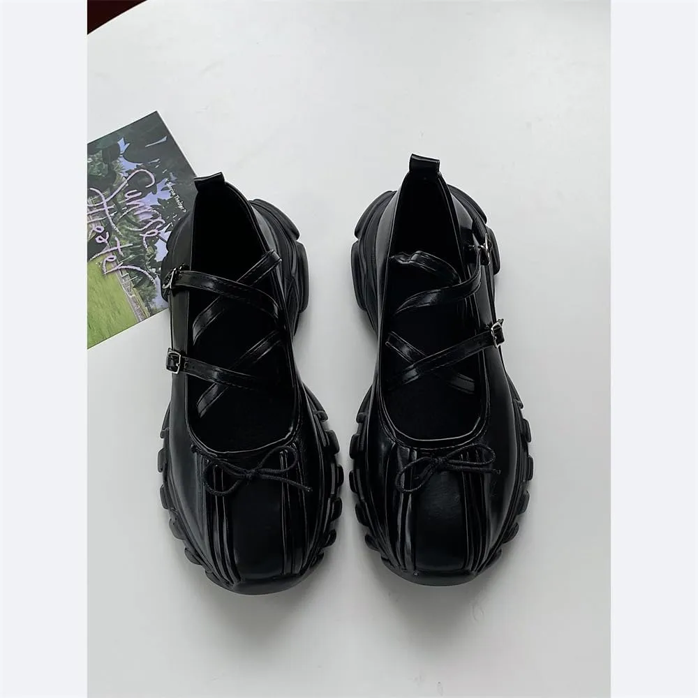 Ballet Sneakers for Women Round Toe Sneakerina Comfort Wear Bows Dad Shoes Mary Jane Chunky Platform Cute Y2K Retro Kawaii Elegant Dressy Fashion Trendy Tennis Trainers Back to School Summer Outdoors