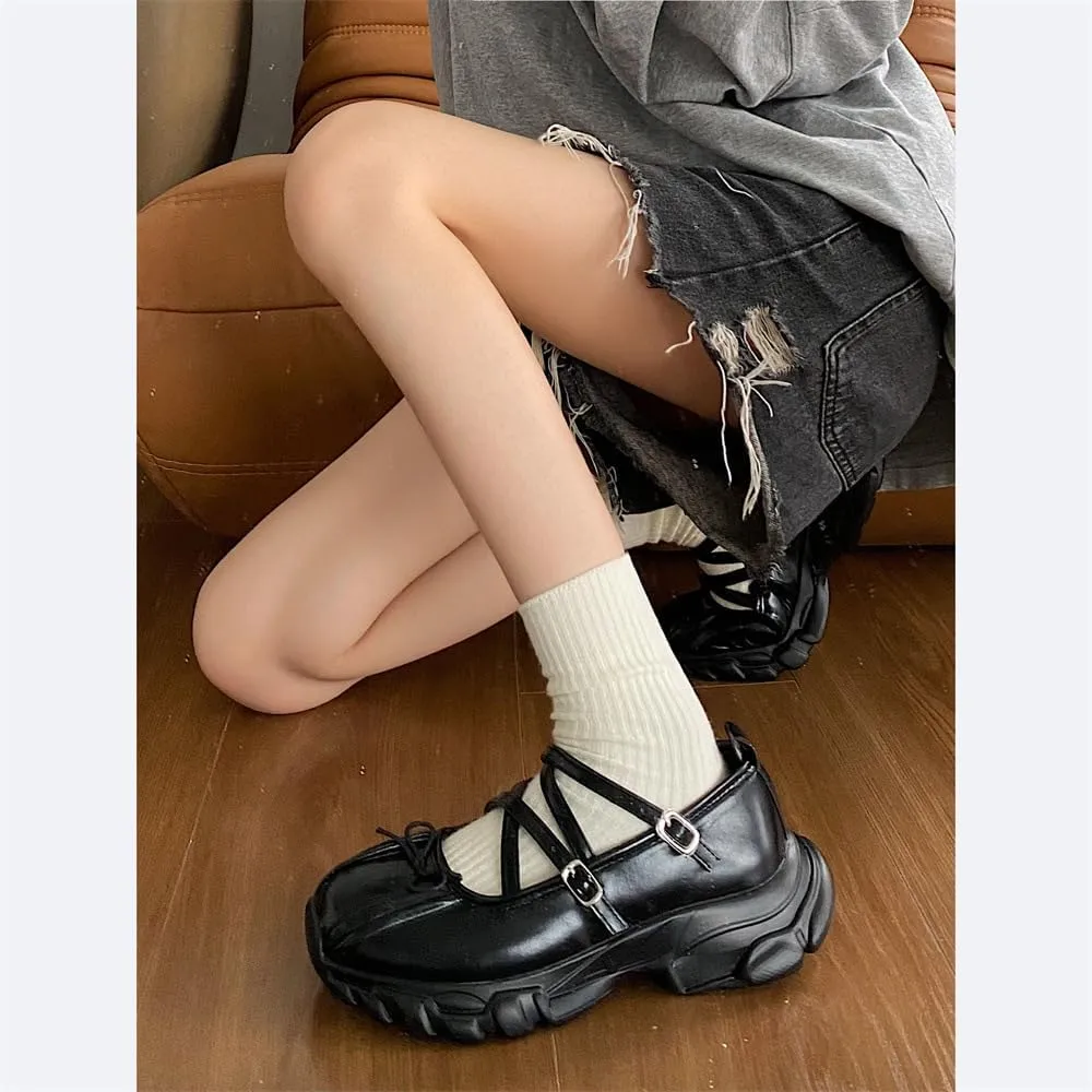 Ballet Sneakers for Women Round Toe Sneakerina Comfort Wear Bows Dad Shoes Mary Jane Chunky Platform Cute Y2K Retro Kawaii Elegant Dressy Fashion Trendy Tennis Trainers Back to School Summer Outdoors