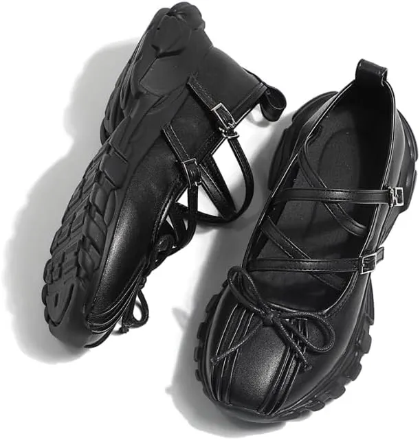Ballet Sneakers for Women Round Toe Sneakerina Comfort Wear Bows Dad Shoes Mary Jane Chunky Platform Cute Y2K Retro Kawaii Elegant Dressy Fashion Trendy Tennis Trainers Back to School Summer Outdoors