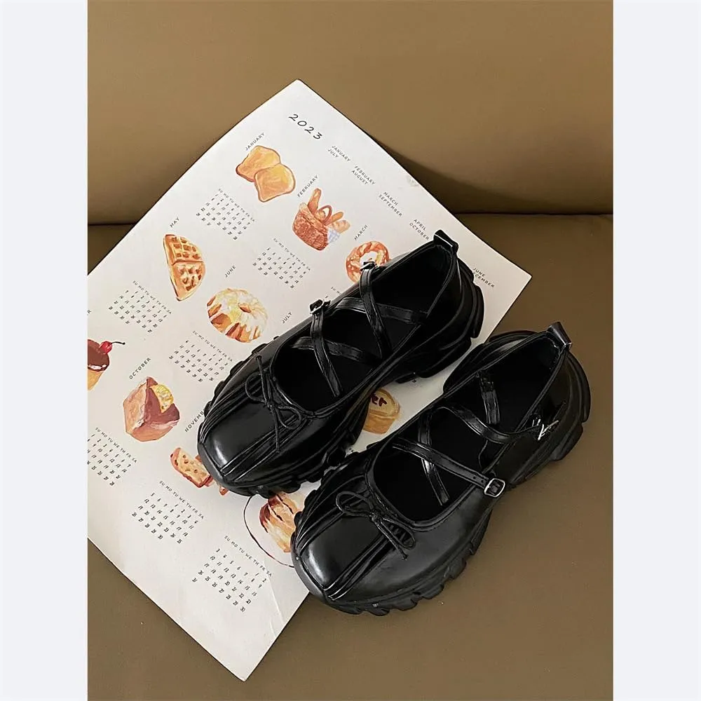 Ballet Sneakers for Women Round Toe Sneakerina Comfort Wear Bows Dad Shoes Mary Jane Chunky Platform Cute Y2K Retro Kawaii Elegant Dressy Fashion Trendy Tennis Trainers Back to School Summer Outdoors