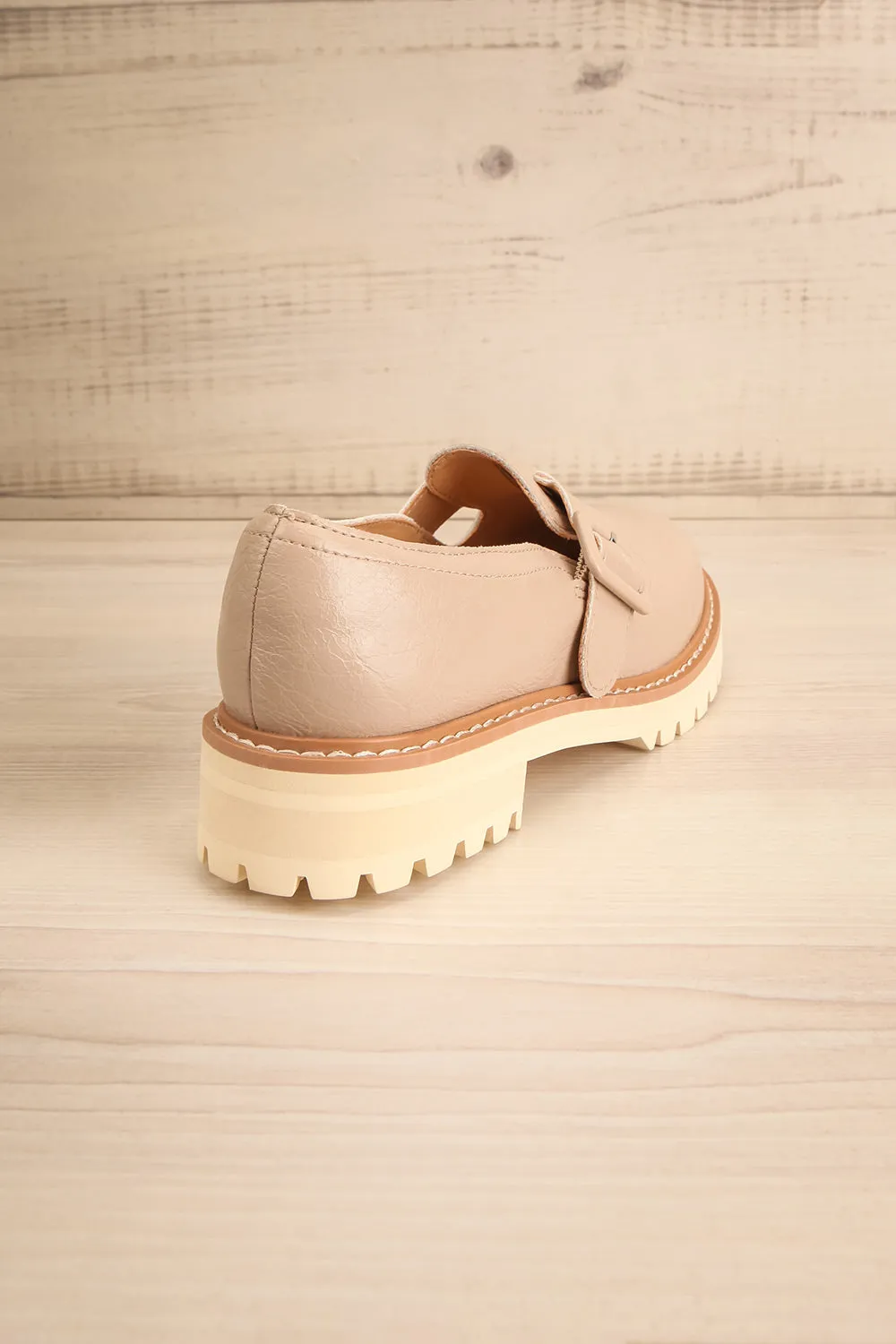 Beatrisse | Beige Faux-Leather Loafers w/ White Soles