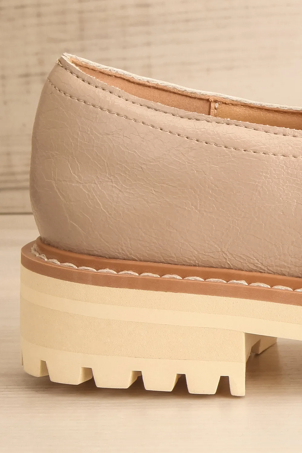 Beatrisse | Beige Faux-Leather Loafers w/ White Soles
