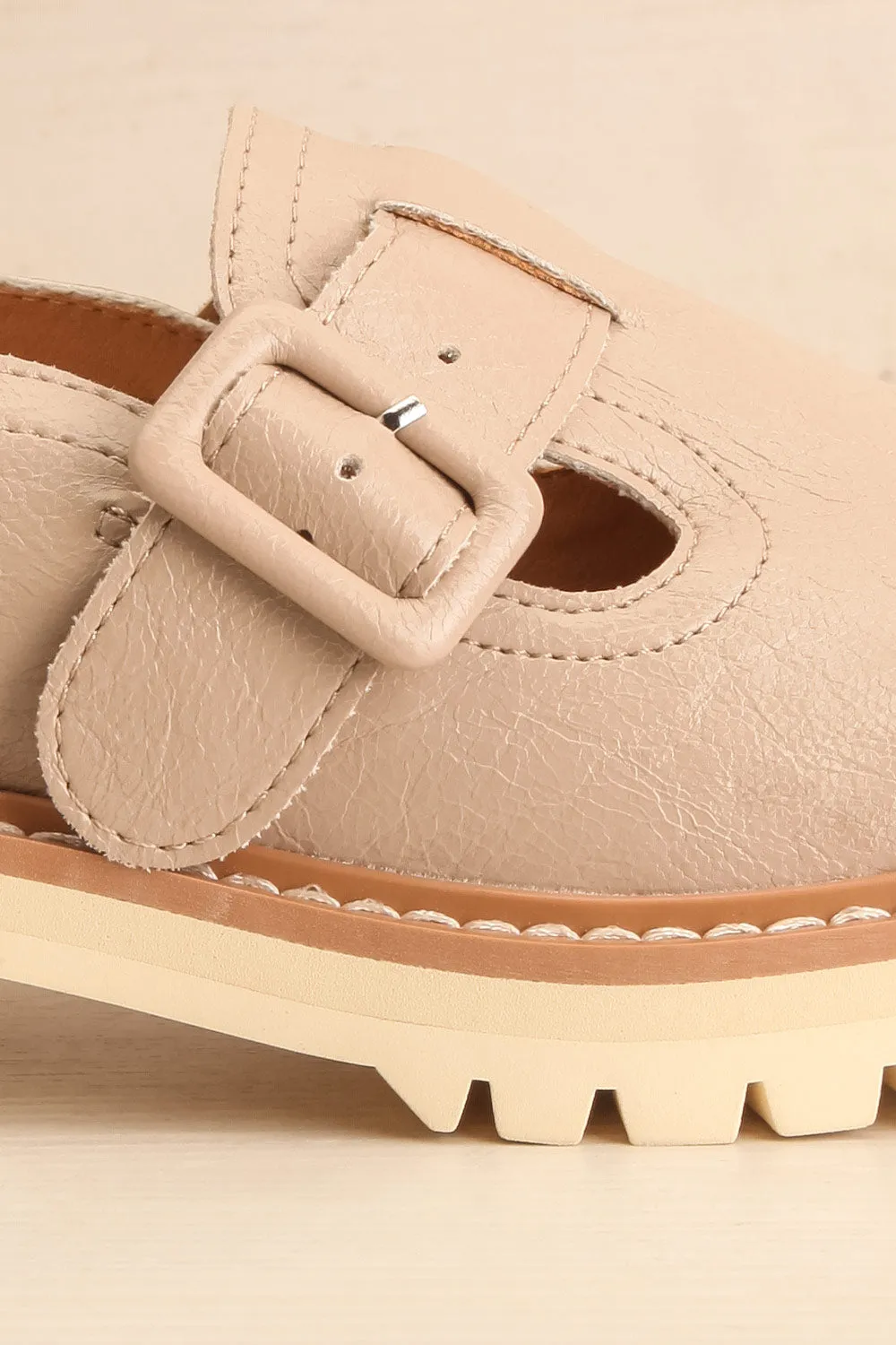 Beatrisse | Beige Faux-Leather Loafers w/ White Soles