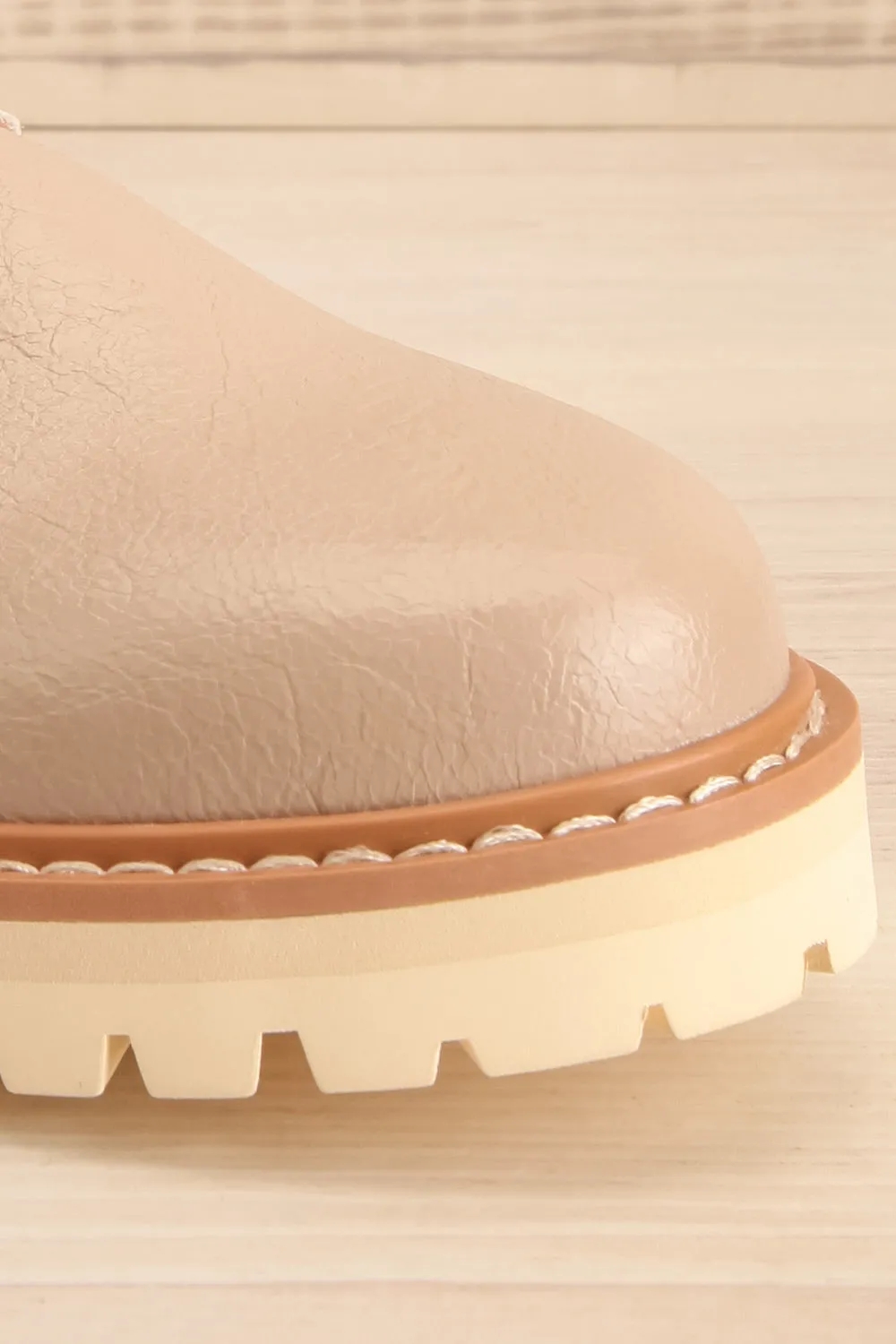 Beatrisse | Beige Faux-Leather Loafers w/ White Soles