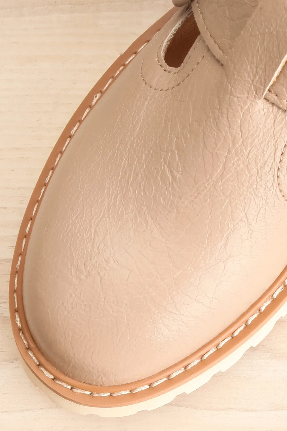 Beatrisse | Beige Faux-Leather Loafers w/ White Soles