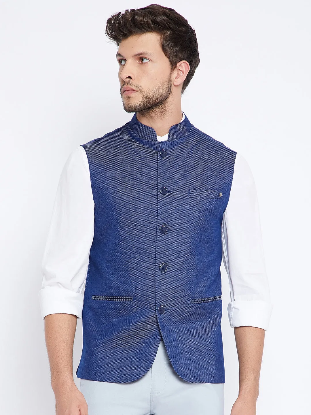 Blue Printed Waistcoat