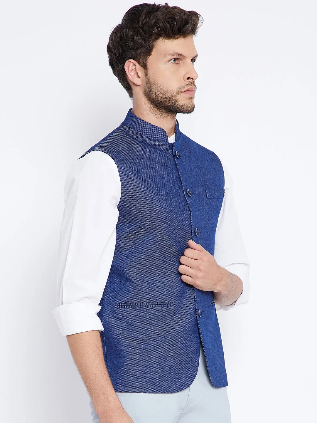 Blue Printed Waistcoat