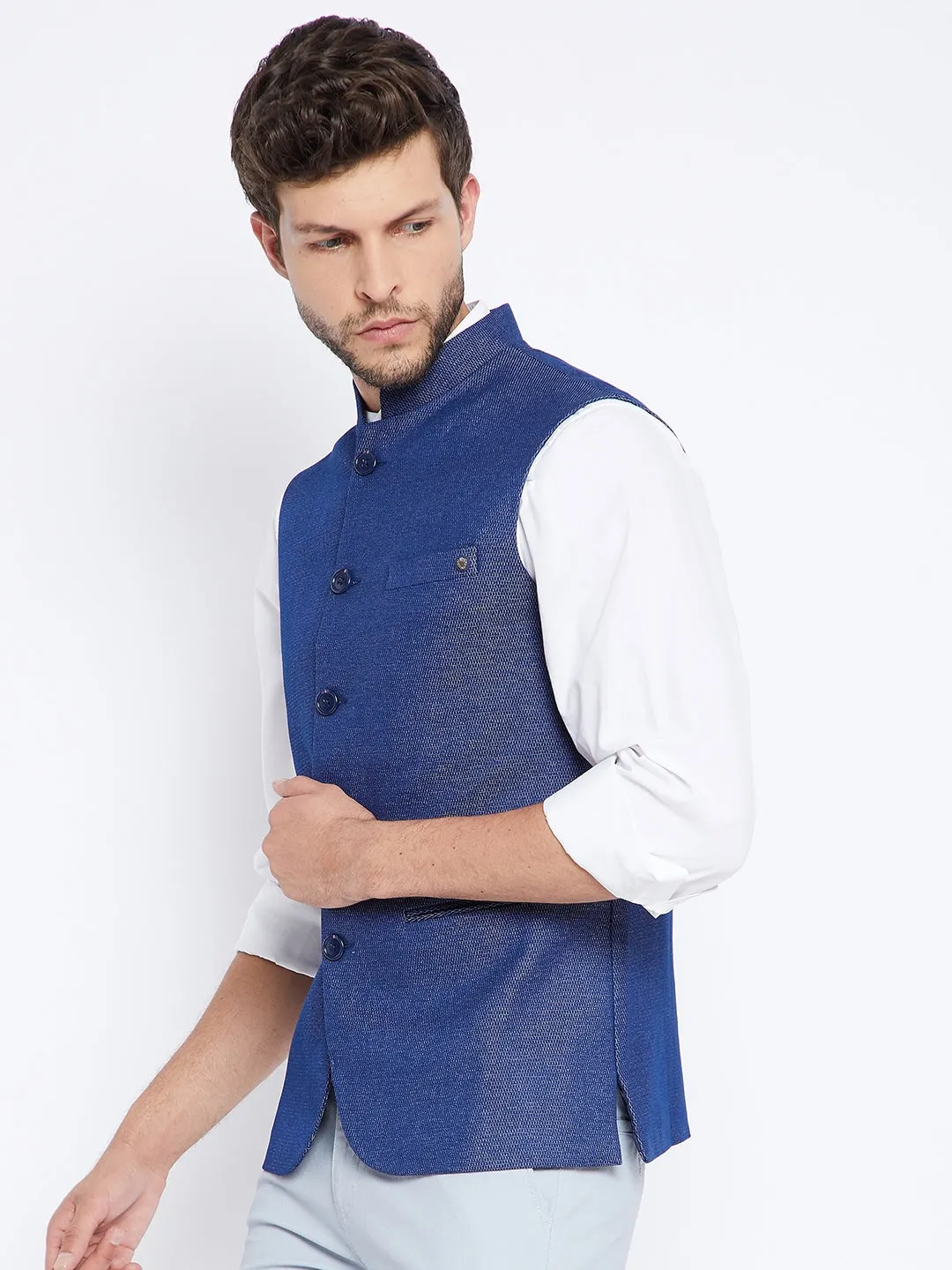 Blue Printed Waistcoat