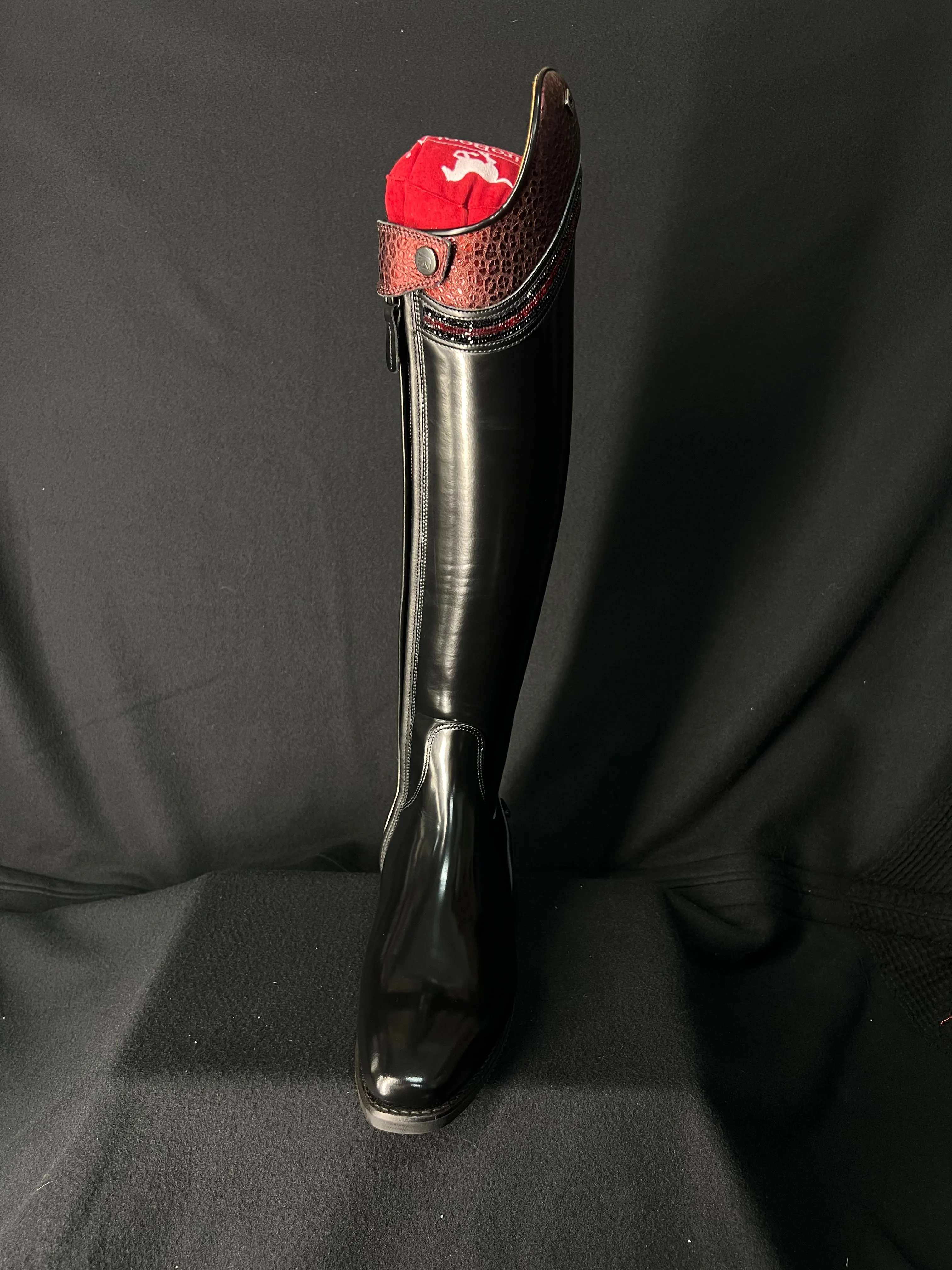 DeNiro Bellini Custom Dressage Boots Brushed Black with Bordeaux and Jet Crystals - In Stock