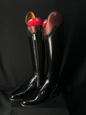 DeNiro Bellini Custom Dressage Boots Brushed Black with Bordeaux and Jet Crystals - In Stock