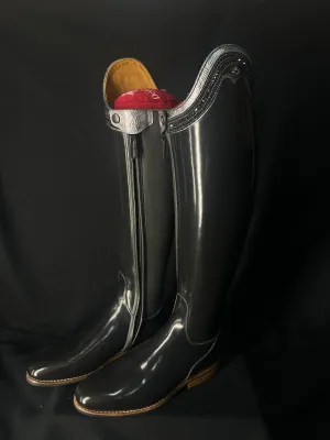 DeNiro Bellini Custom Dressage Boots Brushed Grey with Roseto Grey and Jet Crystals