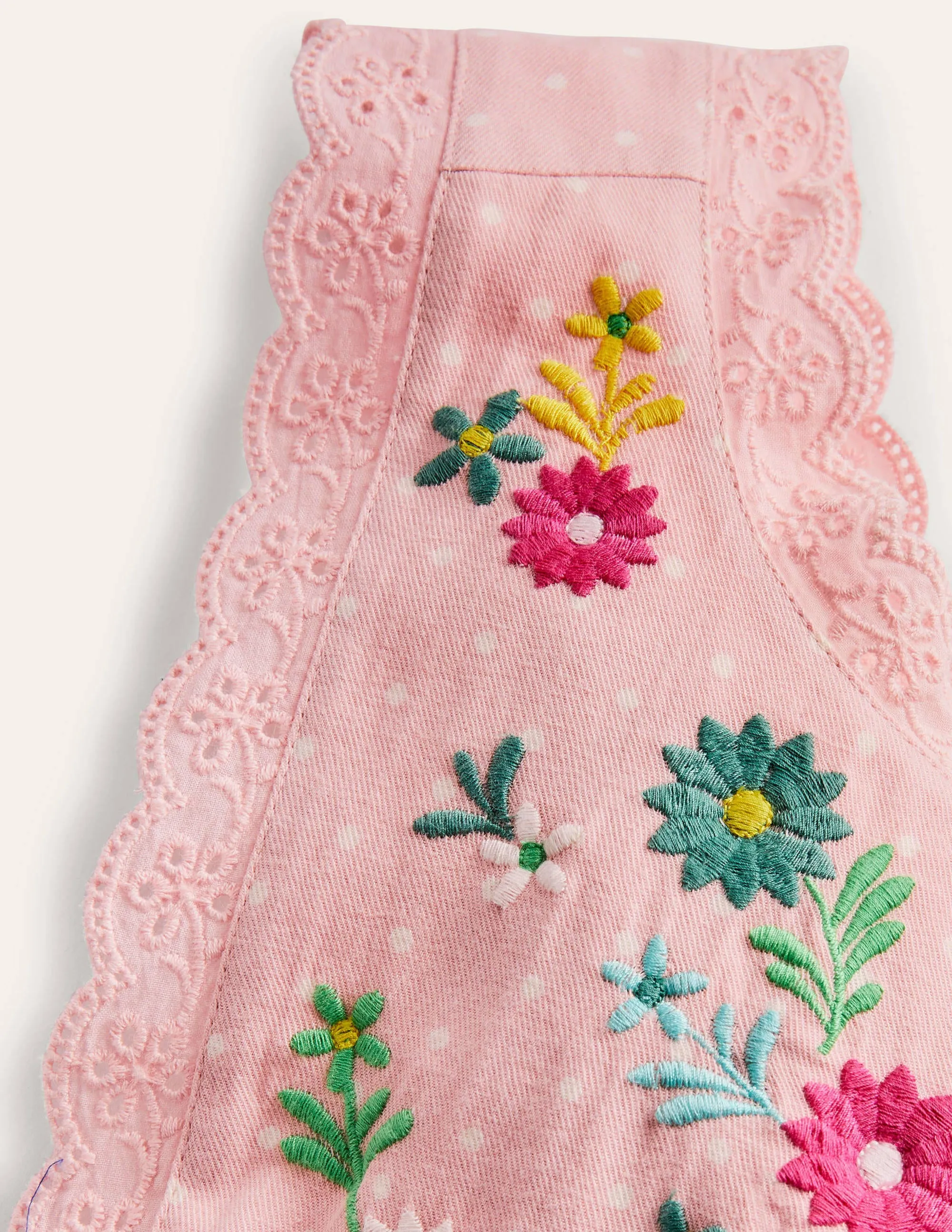Embroidered Pinafore Dress-Boto Pink Pin Spot