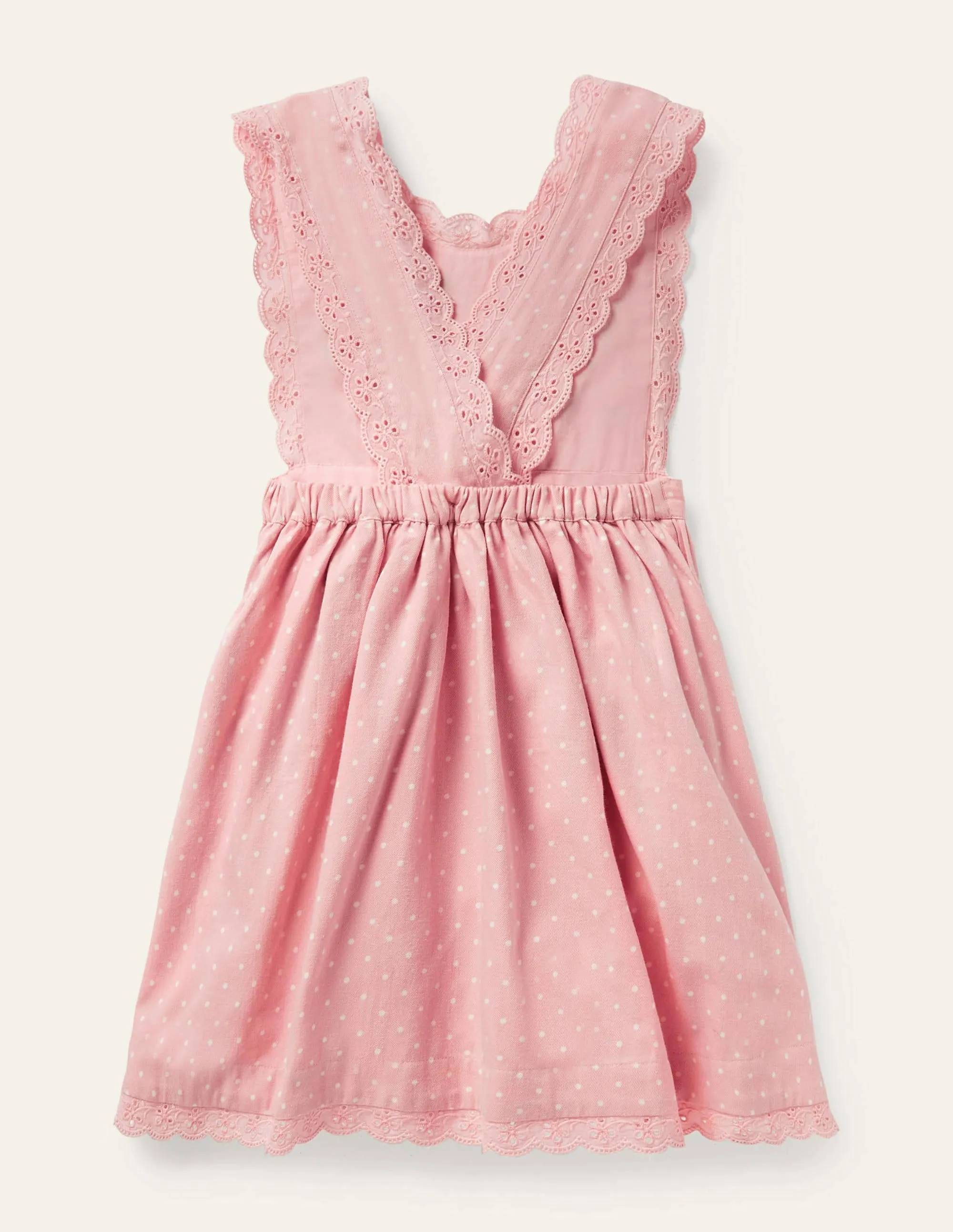 Embroidered Pinafore Dress-Boto Pink Pin Spot
