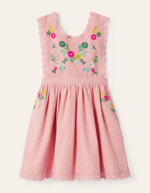 Embroidered Pinafore Dress-Boto Pink Pin Spot