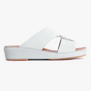 FARADA MATTE LEATHER SLIM ICONIC DOUBLE F TRIM ARABIC SANDAL GREY-GREEN
