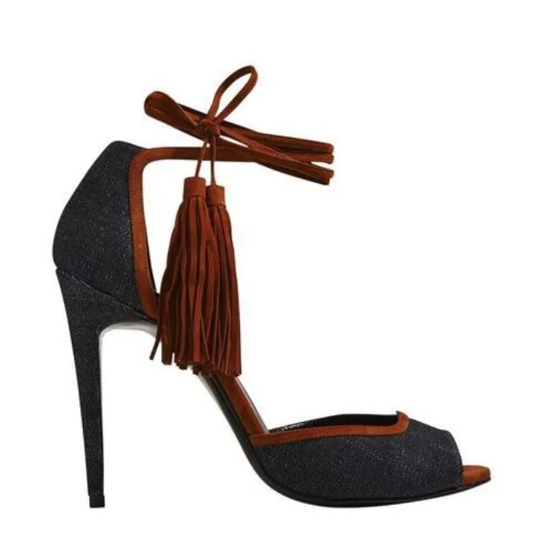 Fashionable Fringed Peep Toe Stiletto Sandals