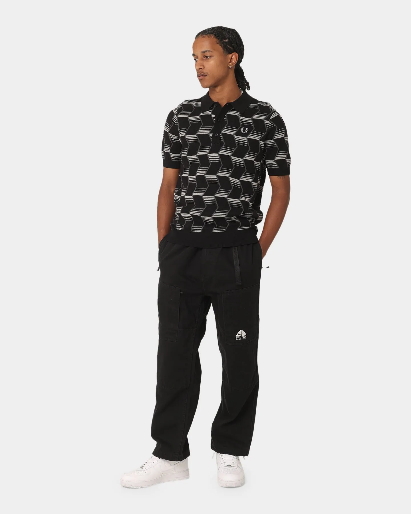 Fred Perry Chevron Stripe Knitted Polo Shirt Black