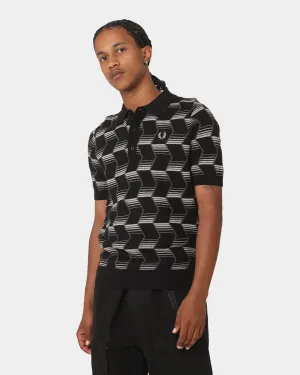 Fred Perry Chevron Stripe Knitted Polo Shirt Black