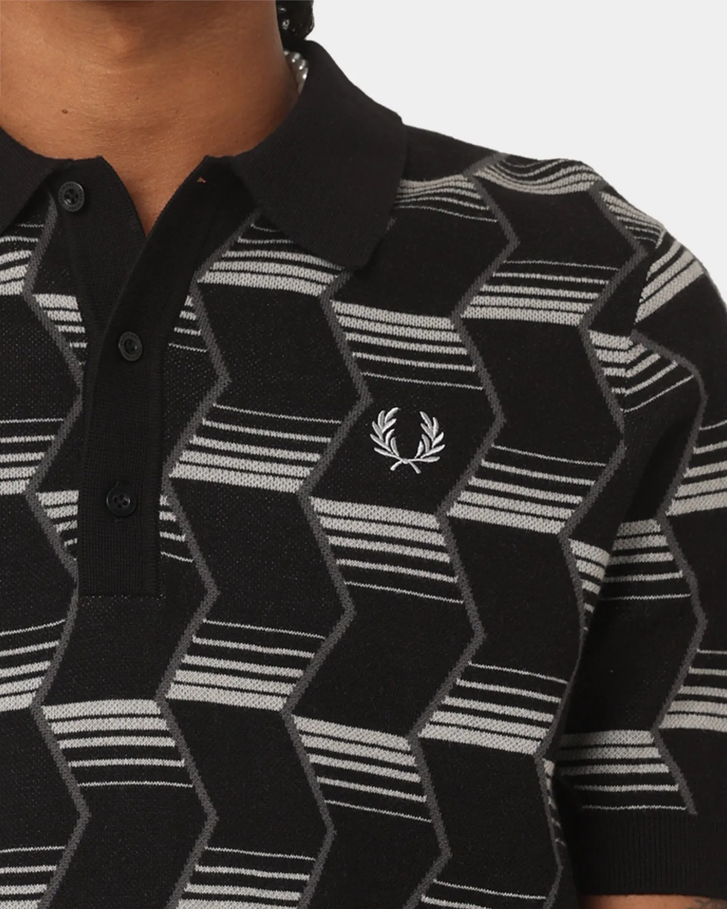 Fred Perry Chevron Stripe Knitted Polo Shirt Black