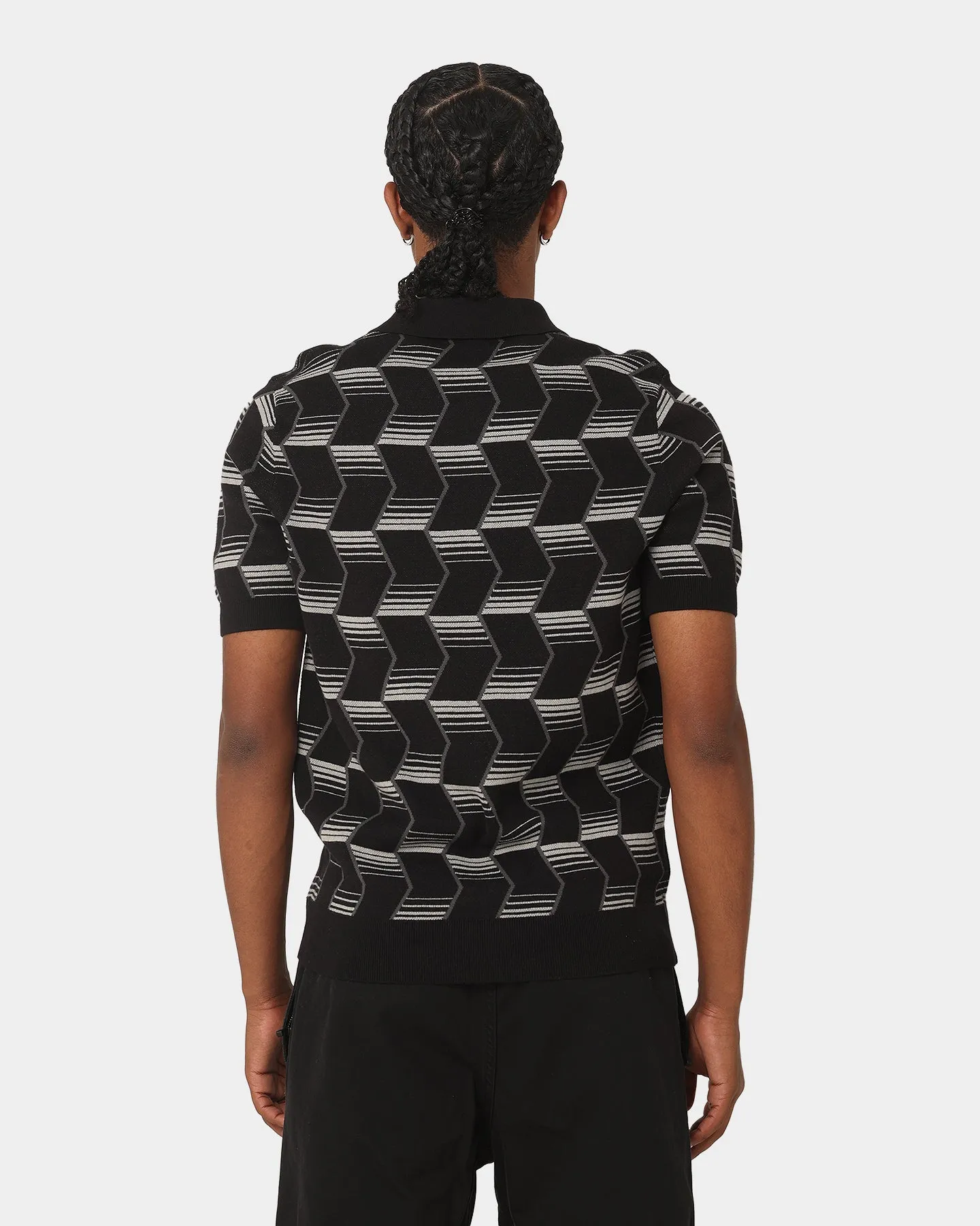 Fred Perry Chevron Stripe Knitted Polo Shirt Black