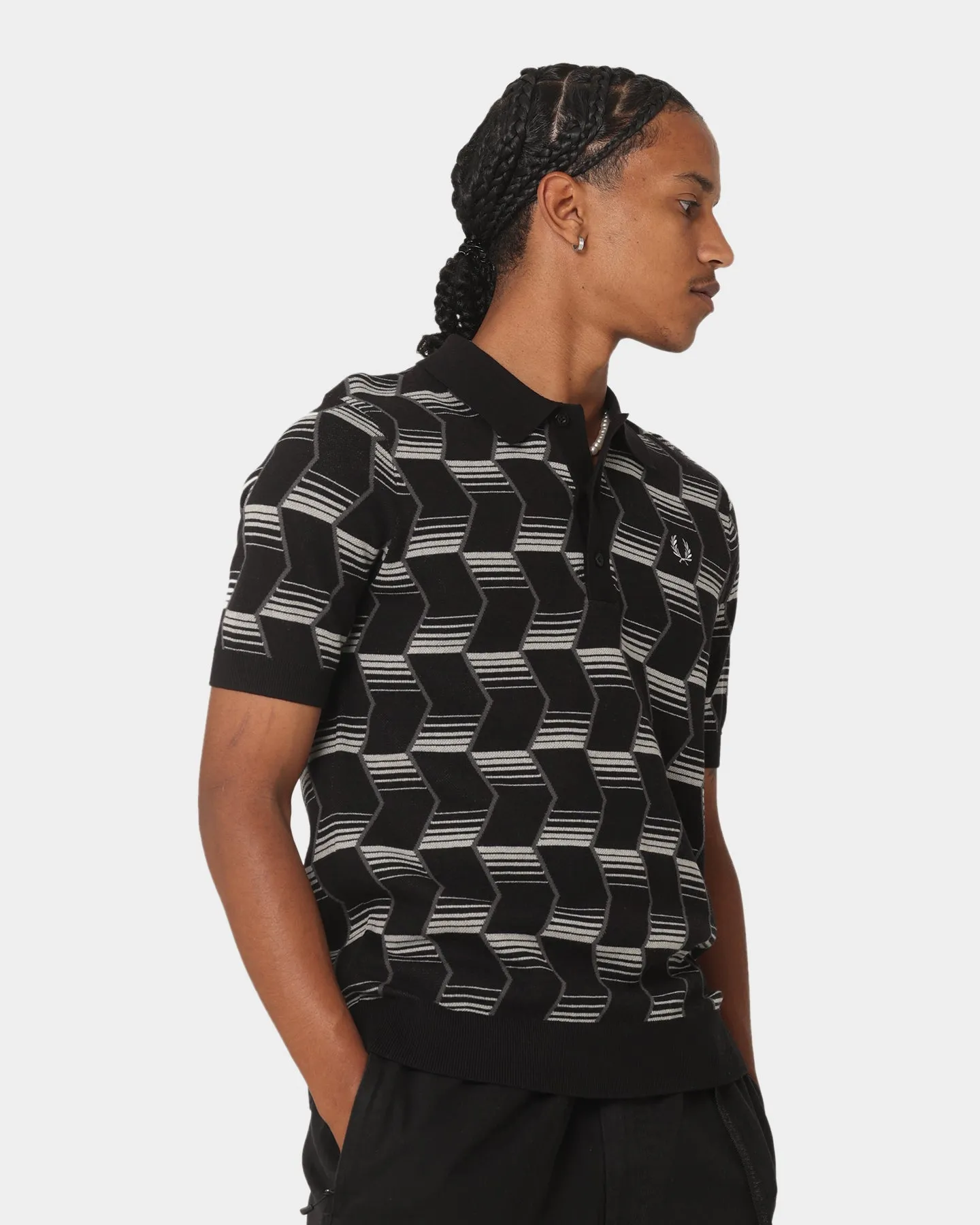 Fred Perry Chevron Stripe Knitted Polo Shirt Black