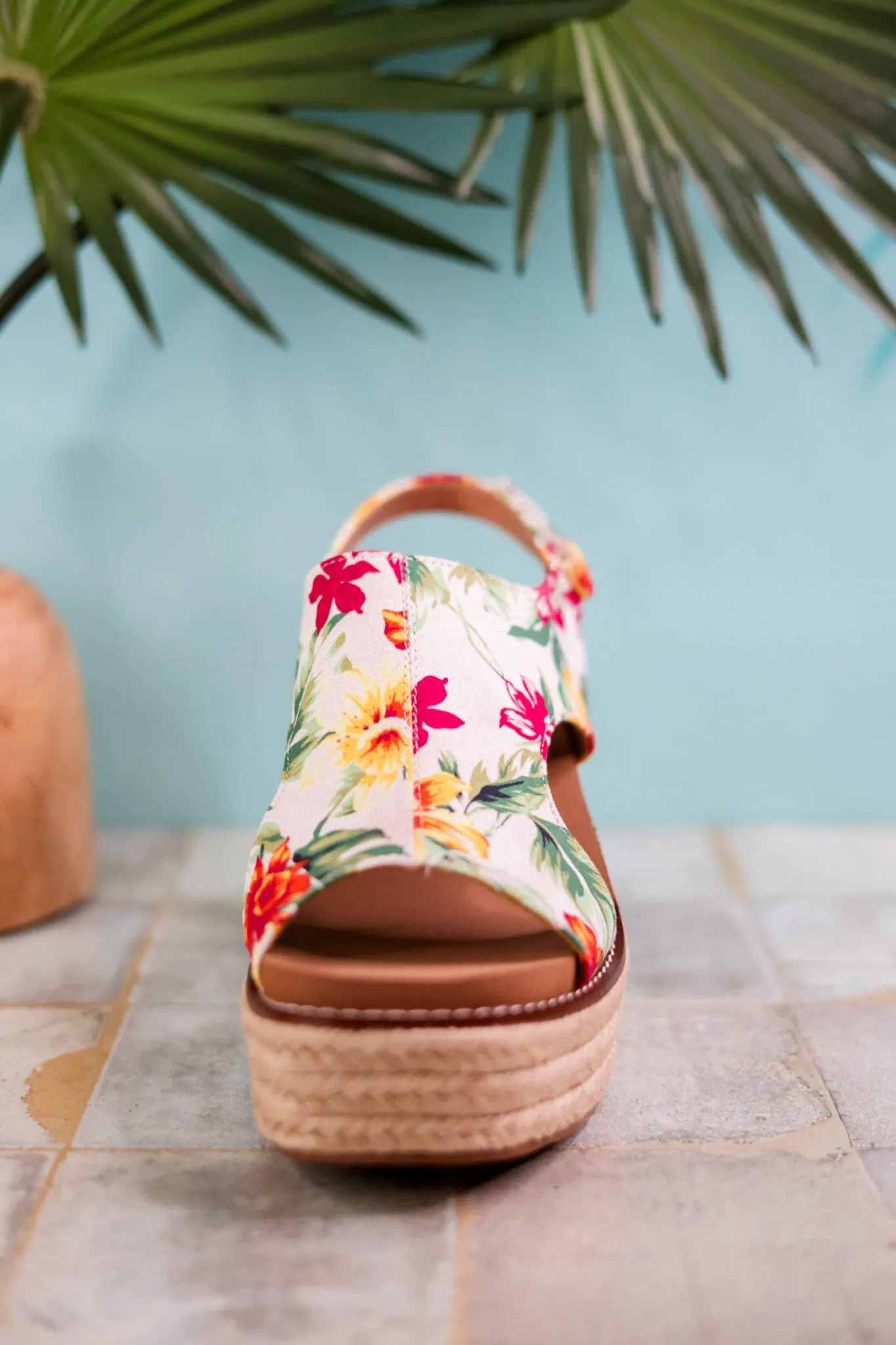 Freddie White Floral Wedge Sandals