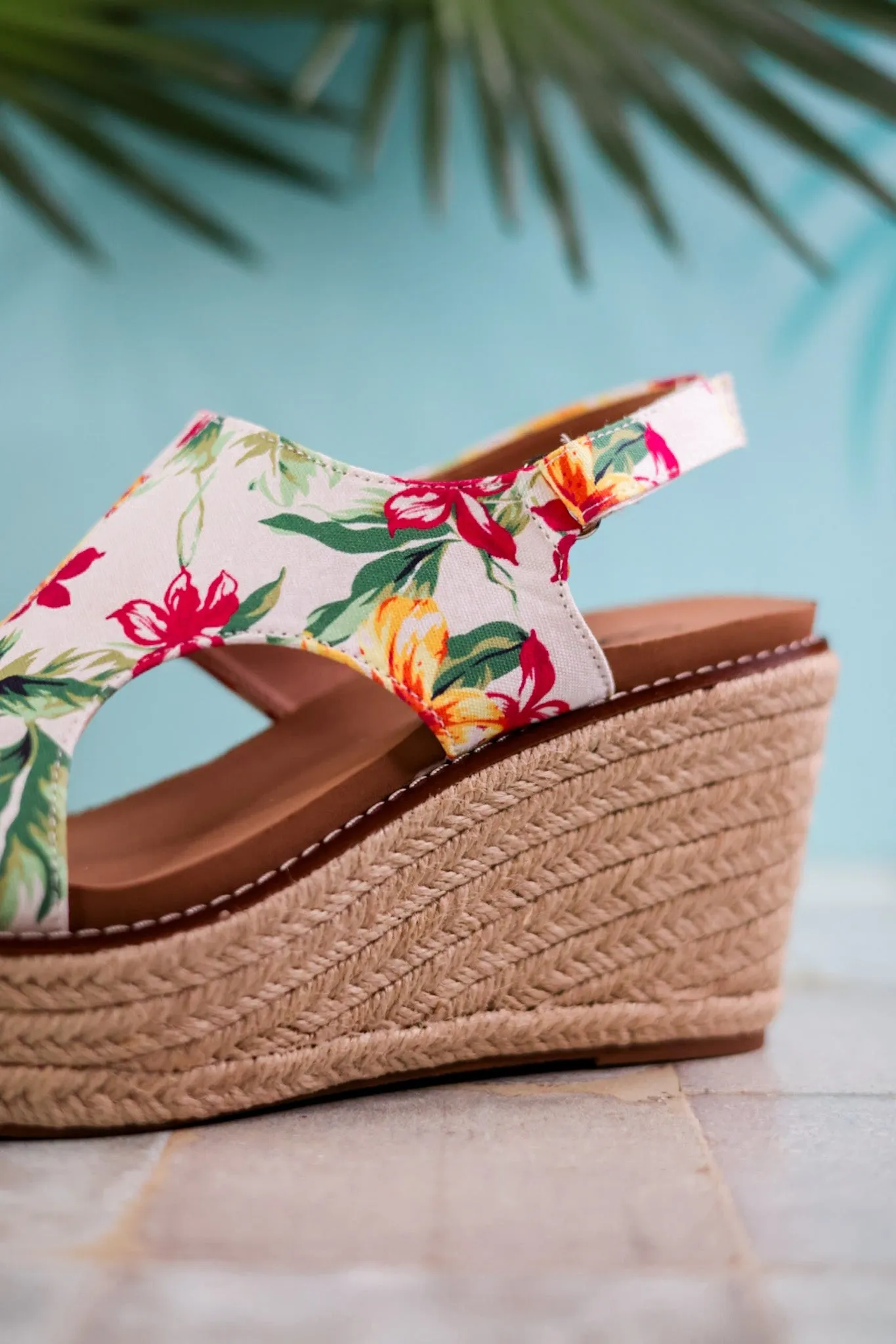 Freddie White Floral Wedge Sandals