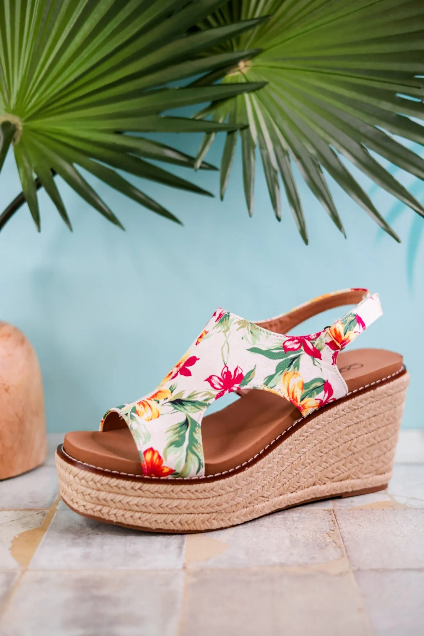 Freddie White Floral Wedge Sandals
