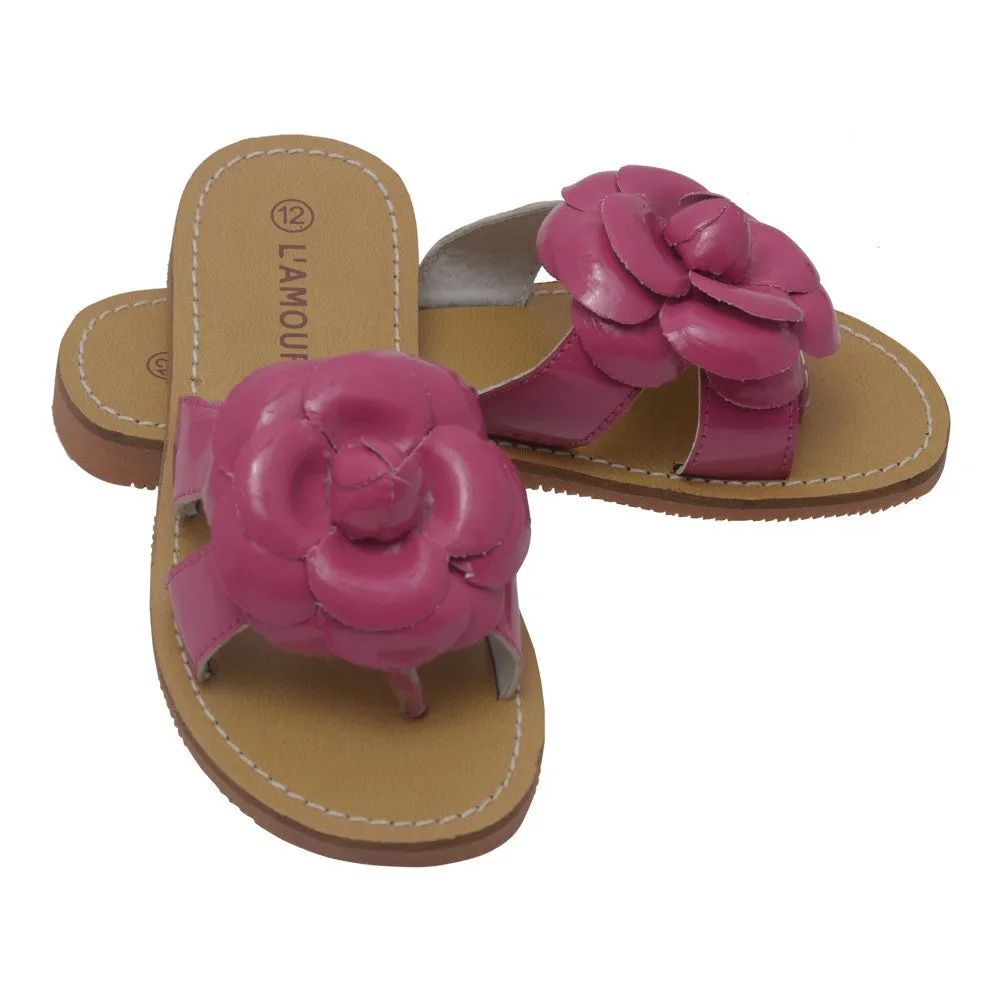 Girls Fuchsia Flower Accent Thong Trendy Sandals 7-10 Toddler