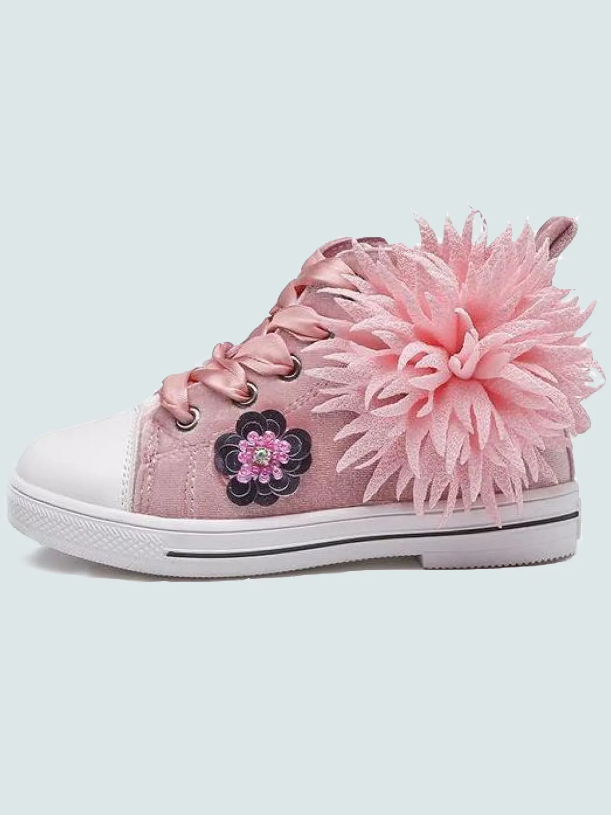 Girls Sequin Flower Applique Sneakers By Liv and Mia