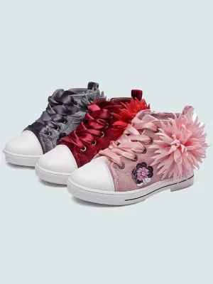 Girls Sequin Flower Applique Sneakers By Liv and Mia