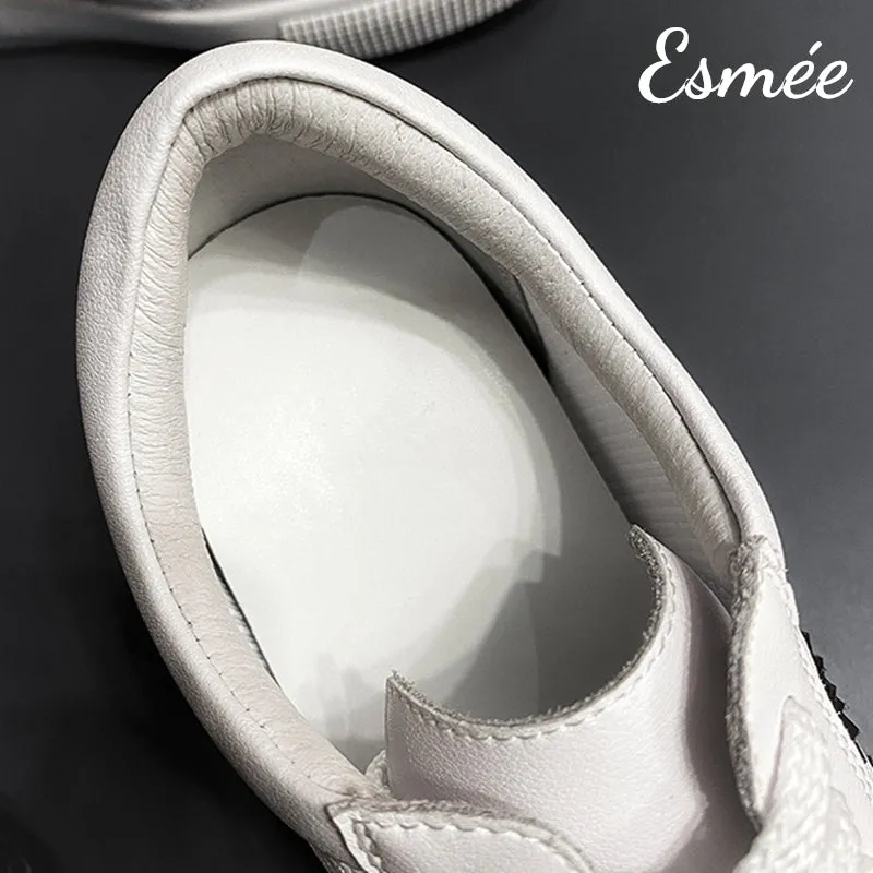 Invisible Increased-height 6 cm White Leather Sneakers with Mesh