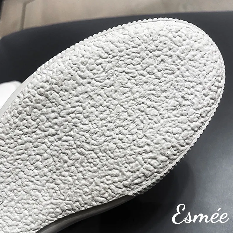 Invisible Increased-height 6 cm White Leather Sneakers with Mesh