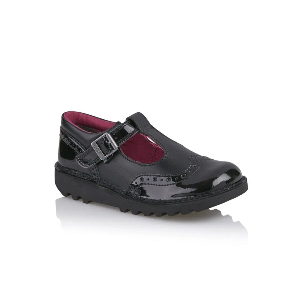 KICKERS T-BAR BROGUE 113428 PATENT BLACK