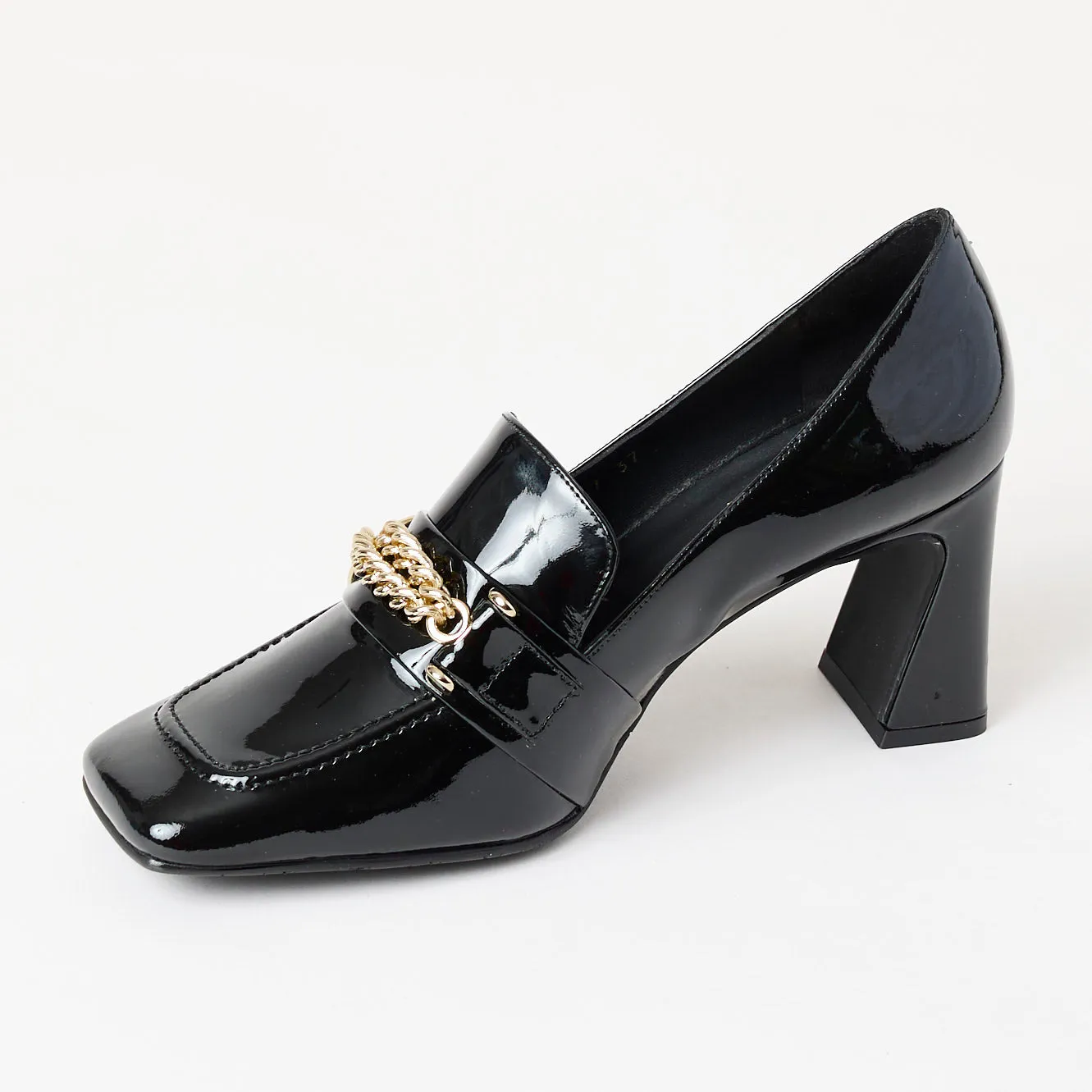 Lodi Black Patent Leather Heeled Brogues