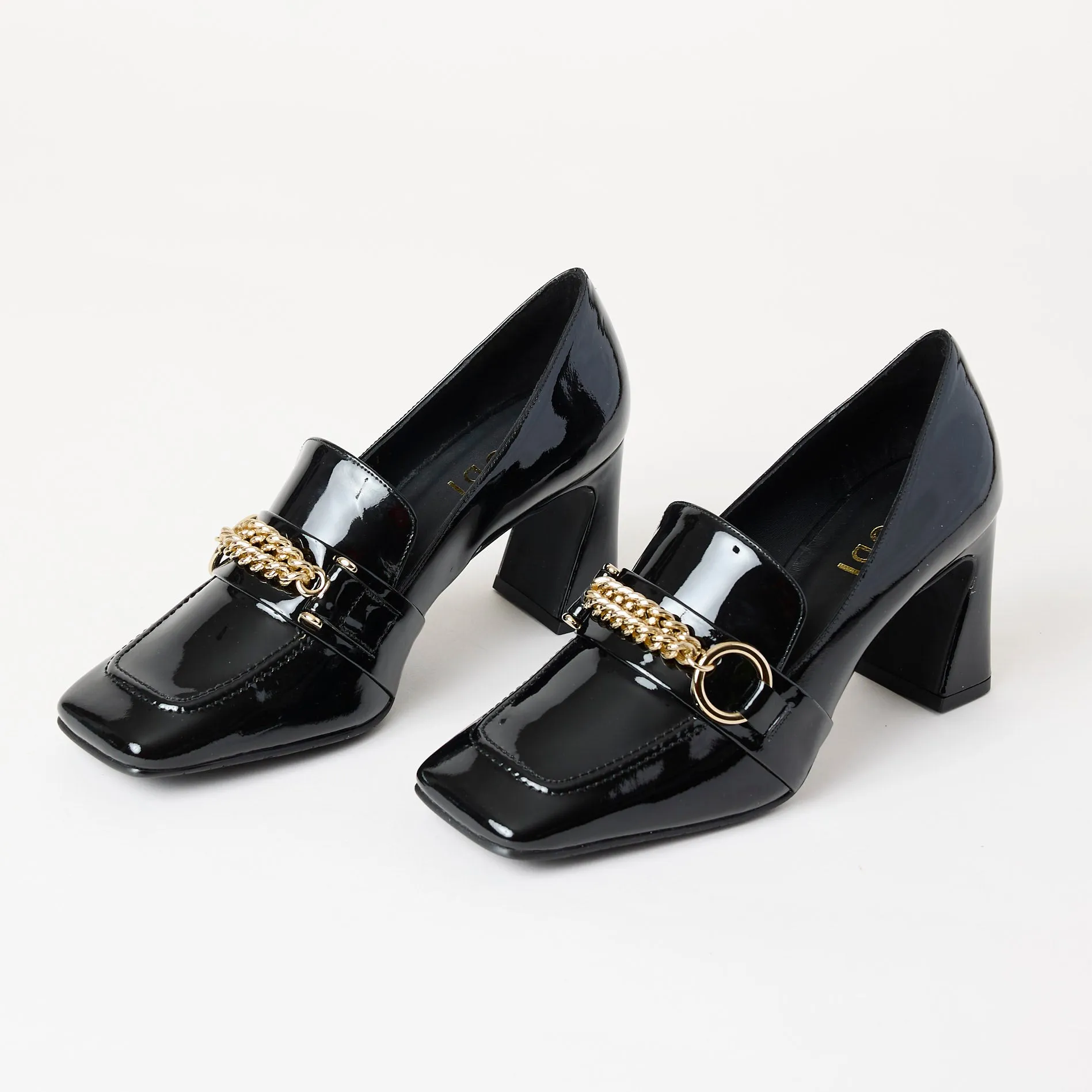 Lodi Black Patent Leather Heeled Brogues