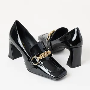 Lodi Black Patent Leather Heeled Brogues