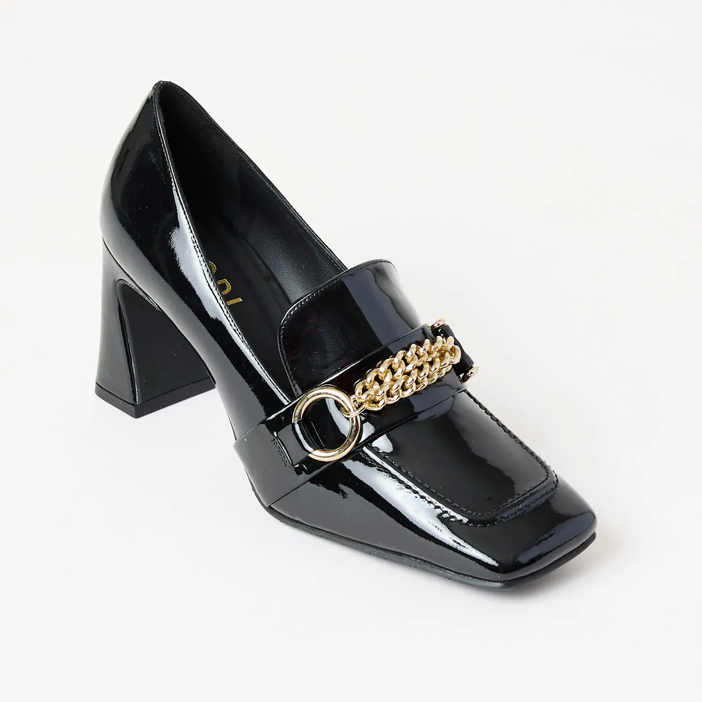 Lodi Black Patent Leather Heeled Brogues