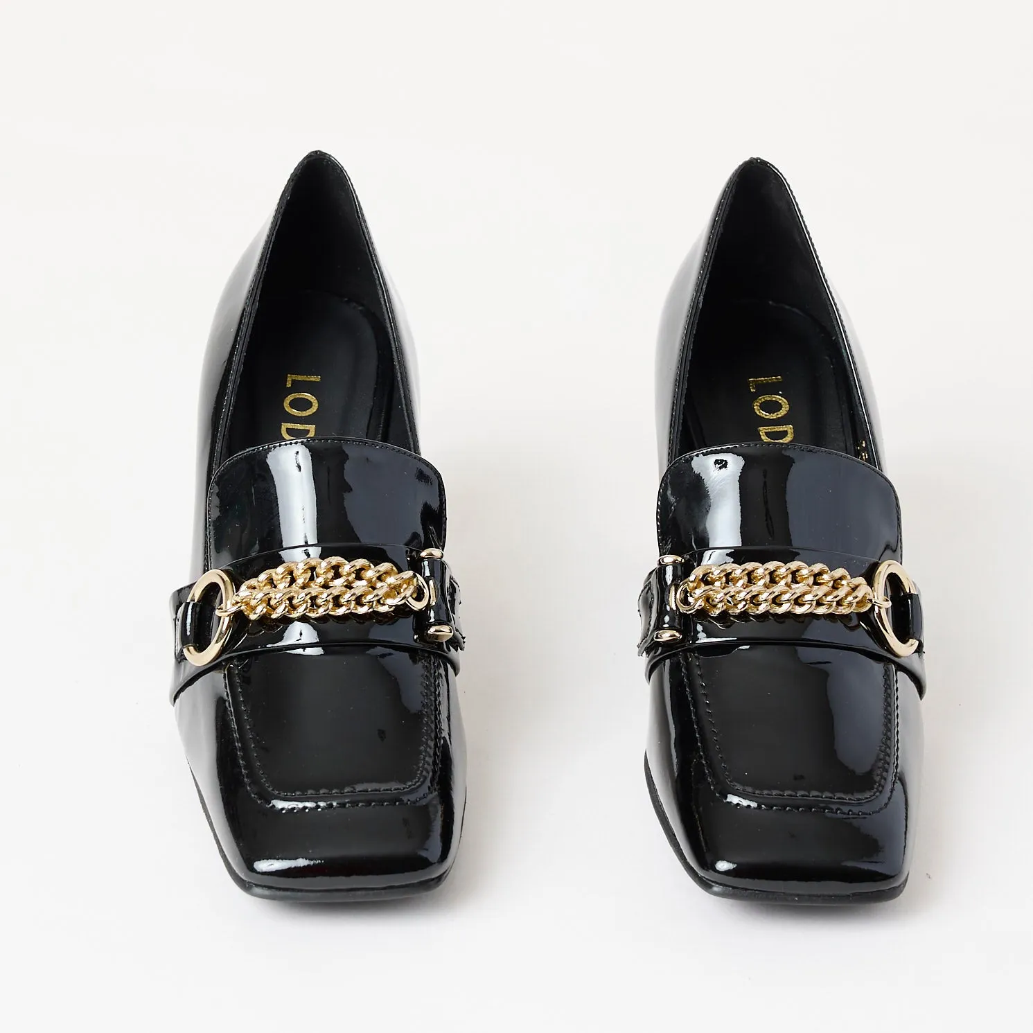 Lodi Black Patent Leather Heeled Brogues