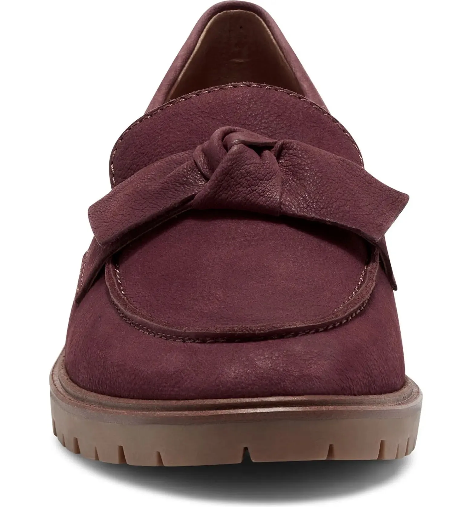 Lucky Brand Tamio Burgundy Flat Knot Bow Lug Sole Slip On Modern Loafers