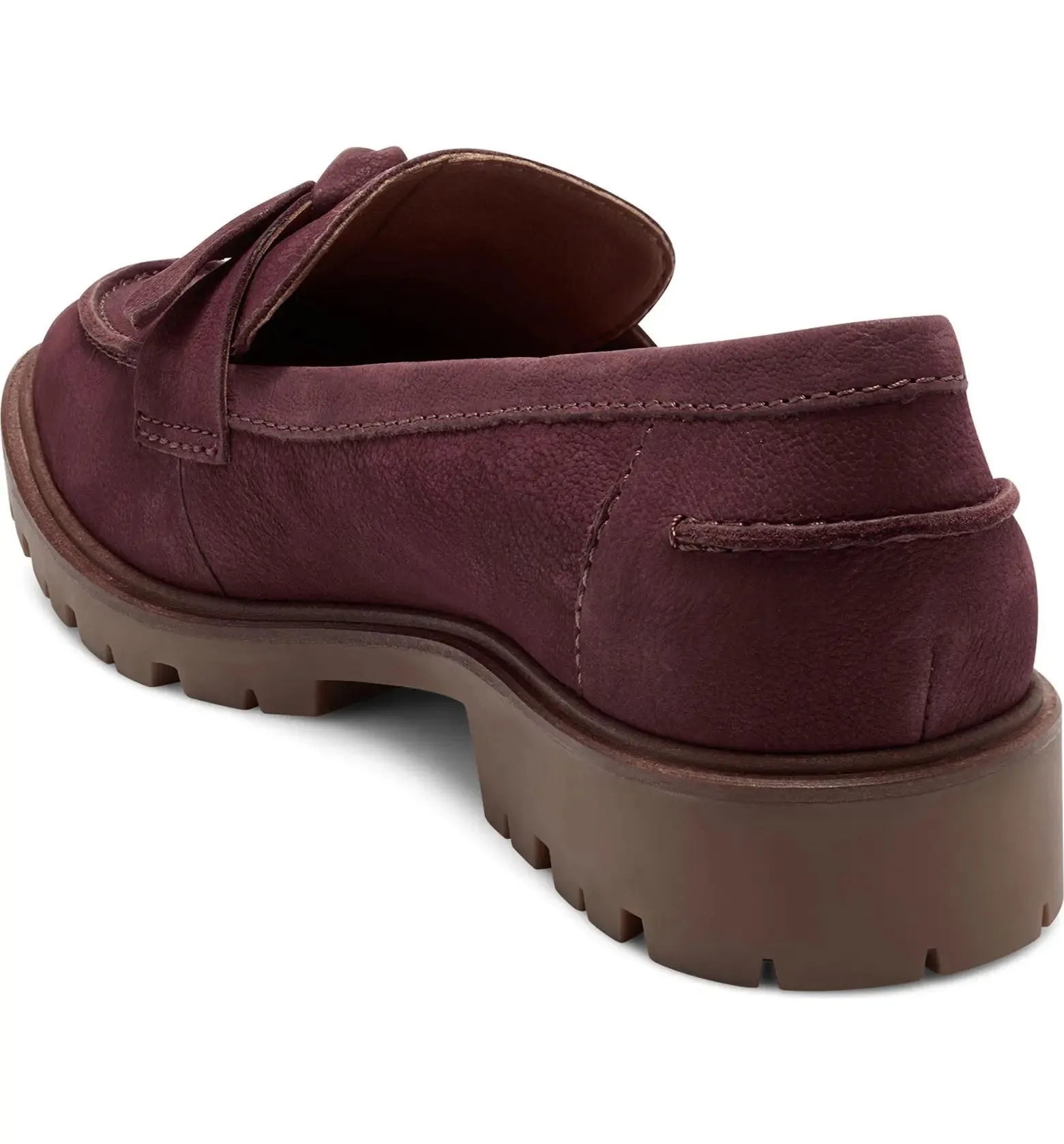 Lucky Brand Tamio Burgundy Flat Knot Bow Lug Sole Slip On Modern Loafers