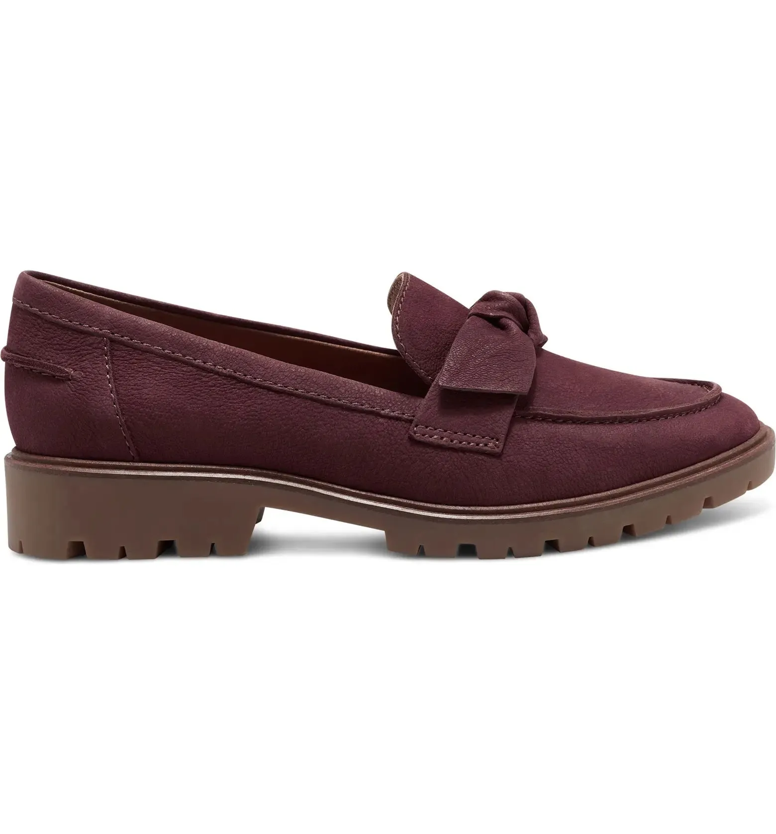 Lucky Brand Tamio Burgundy Flat Knot Bow Lug Sole Slip On Modern Loafers