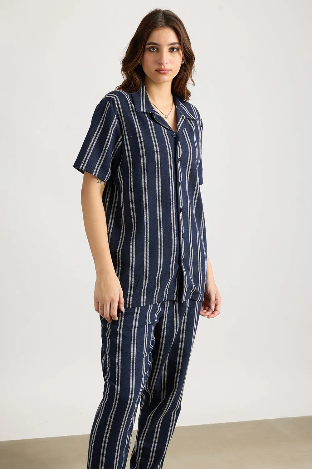Matty Oversized Women's Shirt - Navy/White Stripe