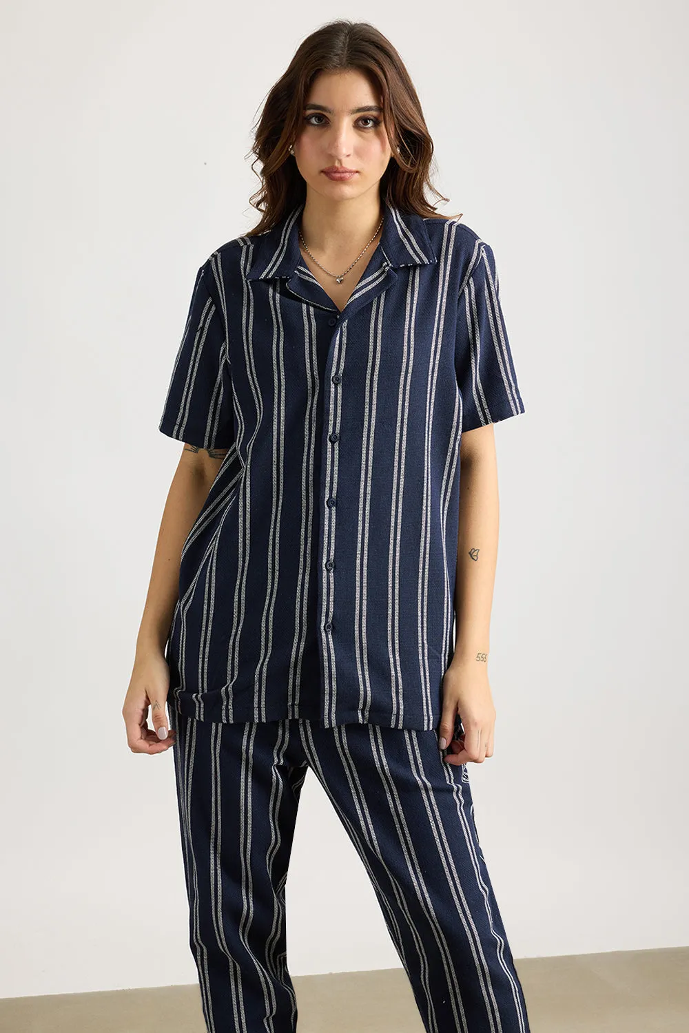 Matty Oversized Women's Shirt - Navy/White Stripe