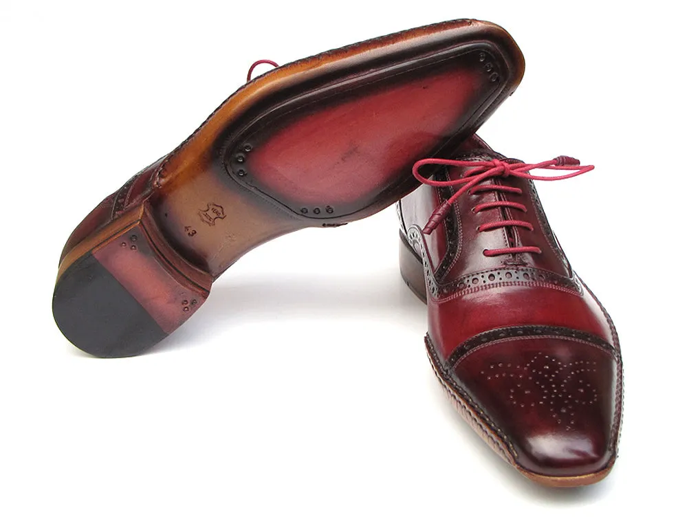 Paul Parkman Men's Side Handsewn Captoe Oxfords Red/Bordeaux Shoes (Id#5032)