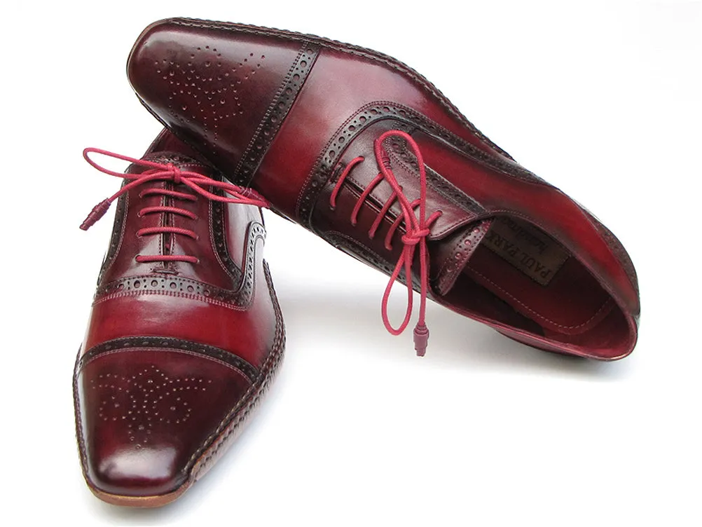 Paul Parkman Men's Side Handsewn Captoe Oxfords Red/Bordeaux Shoes (Id#5032)